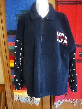 Bear Ridge Outfitters USA Navy Star-Print Fleece Jacket Size L